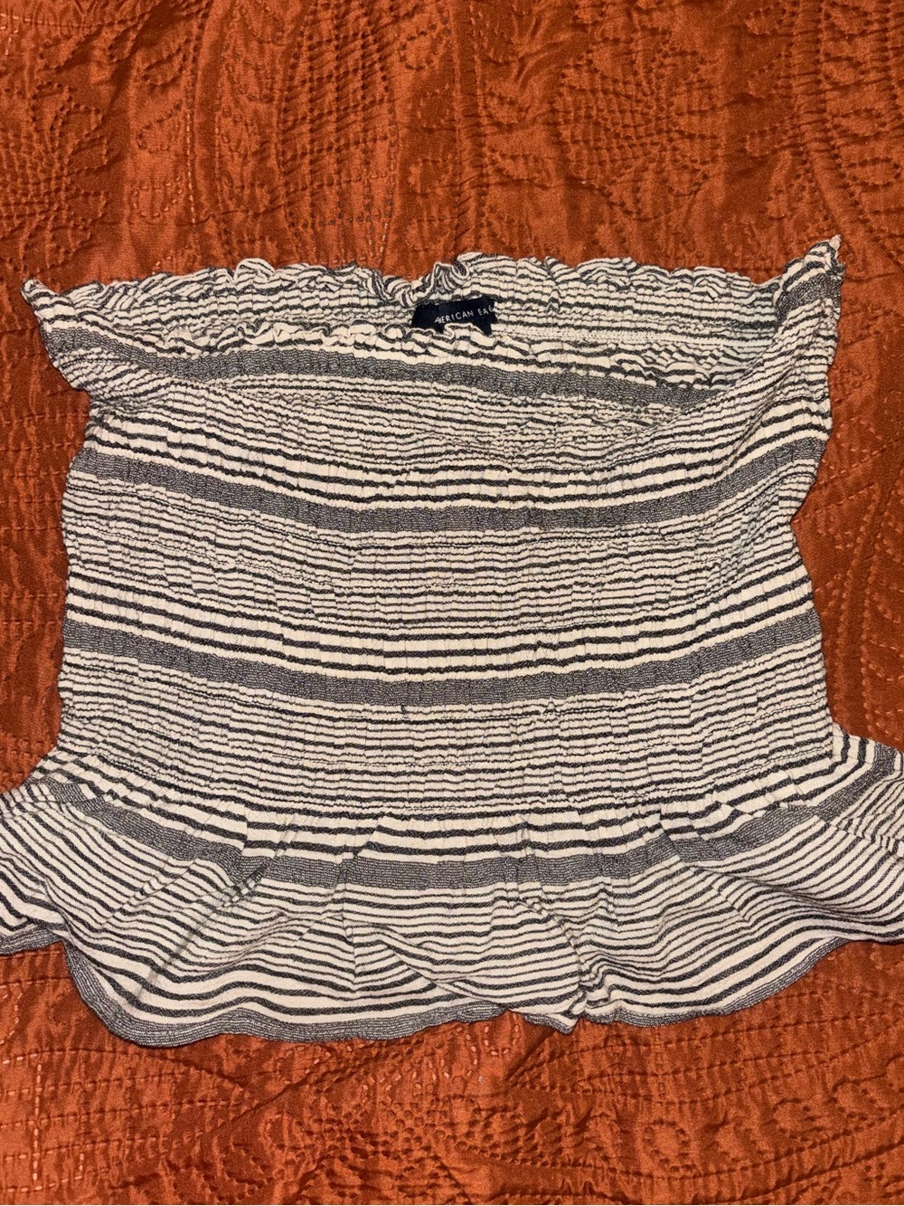American Eagle Outfitters Black & Cream Smocked Strapless Tube Top